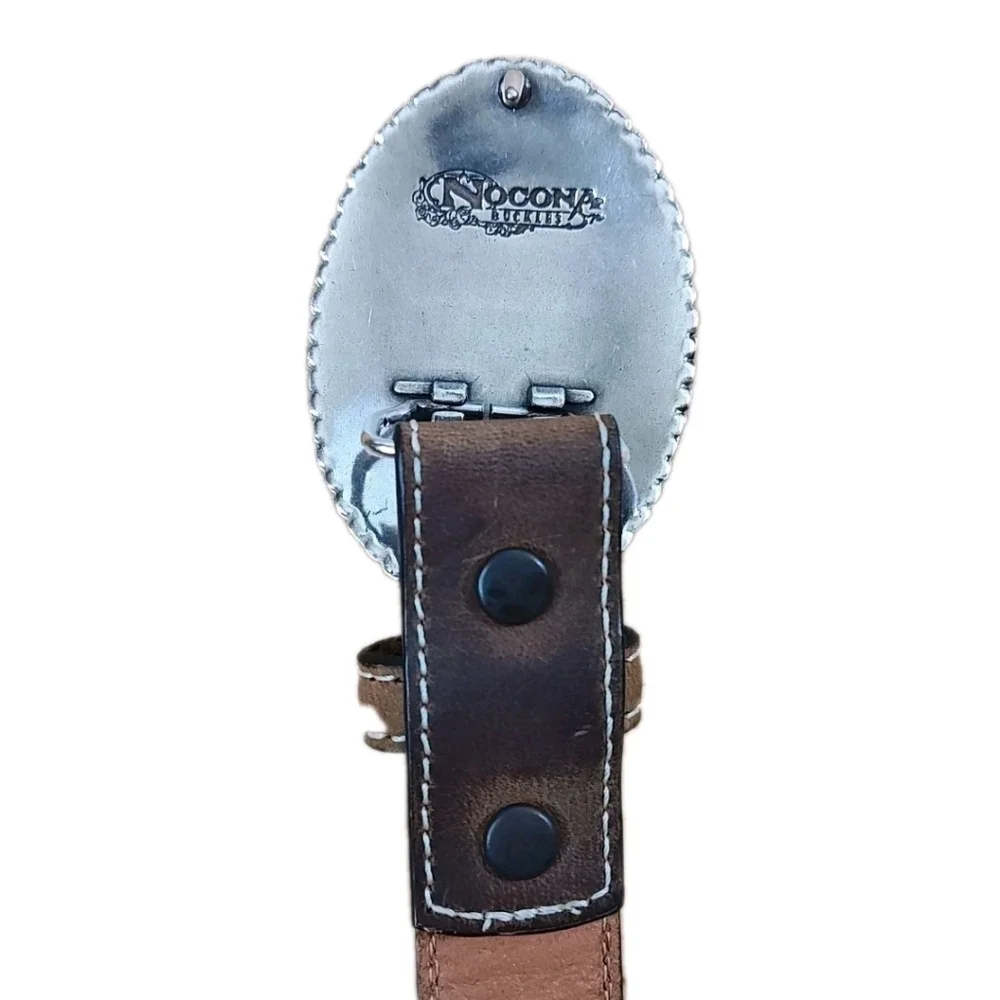 Nocona 4421844 3D Bullriders Silver Buckle Brown Leather Belt Boy Sz 24 23-28